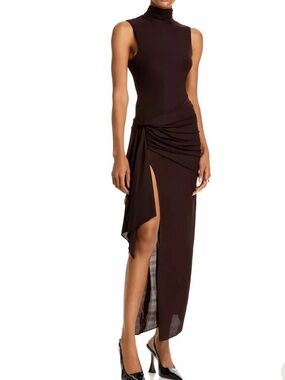 Ronny Kobo Collection Crystal Chocolate Brown Sleeveless High-Neck Dress